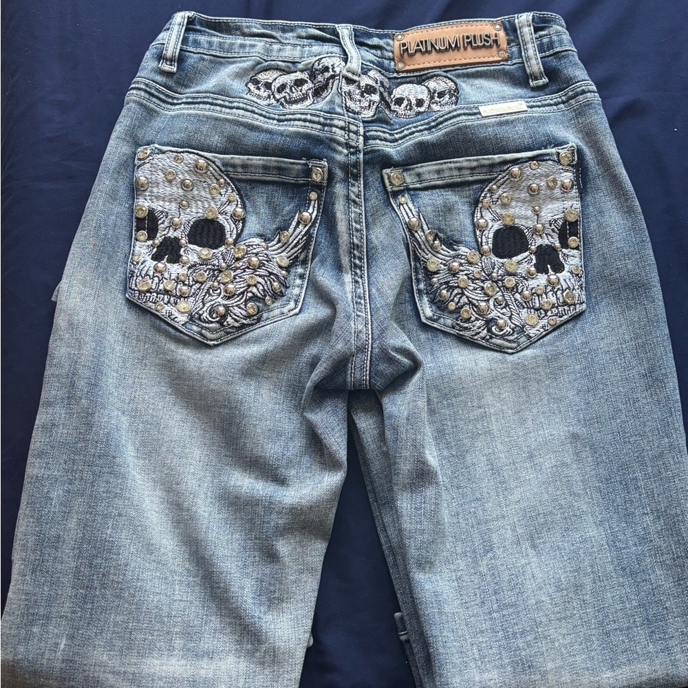 Platinum Plush Skull Embellished Jeans
